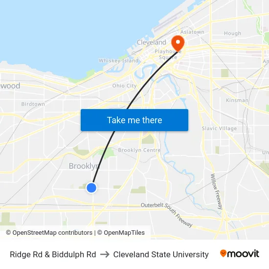 Ridge Rd & Biddulph Rd to Cleveland State University map