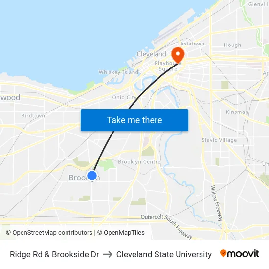 Ridge Rd & Brookside Dr to Cleveland State University map