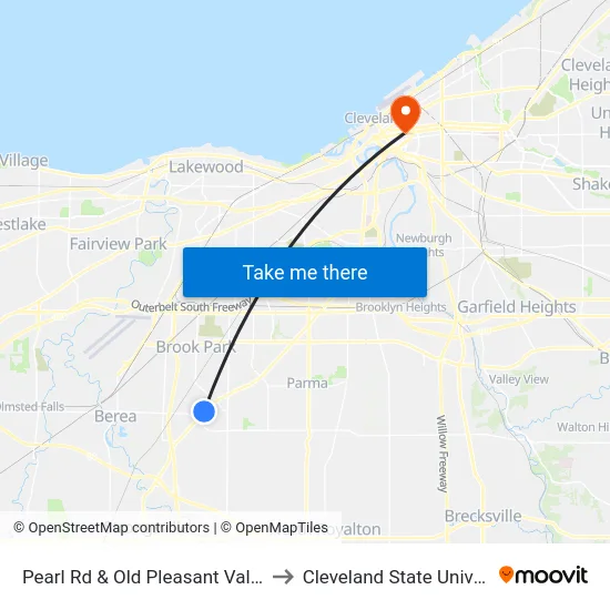 Pearl Rd & Old Pleasant Valley Rd to Cleveland State University map