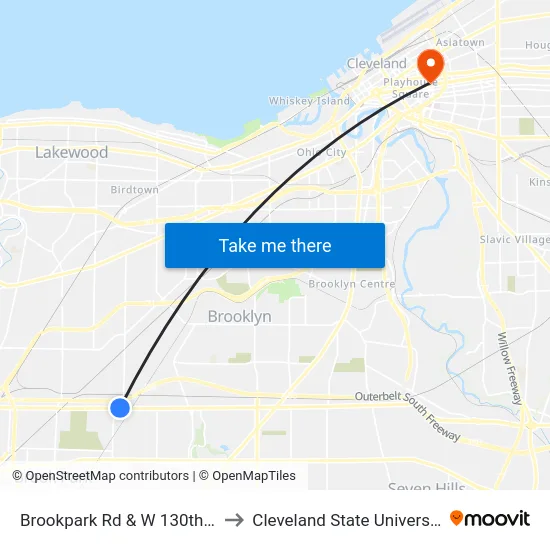 Brookpark Rd & W 130th St to Cleveland State University map