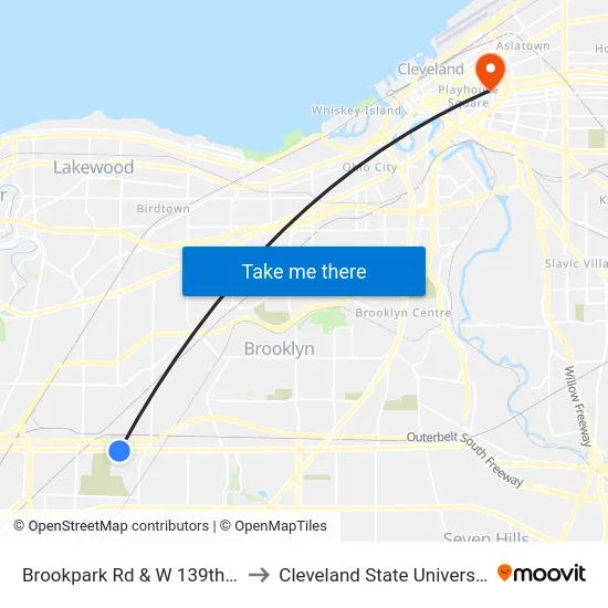 Brookpark Rd & W 139th St to Cleveland State University map