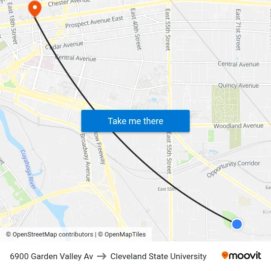 6900 Garden Valley Av to Cleveland State University map