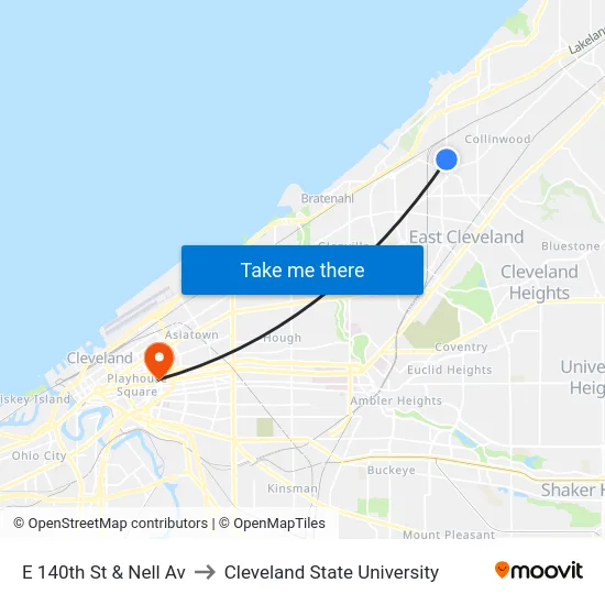 E 140th St & Nell Av to Cleveland State University map