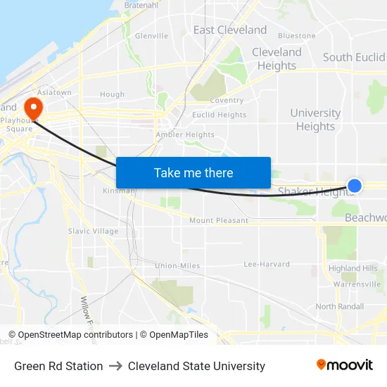 Green Rd Station to Cleveland State University map