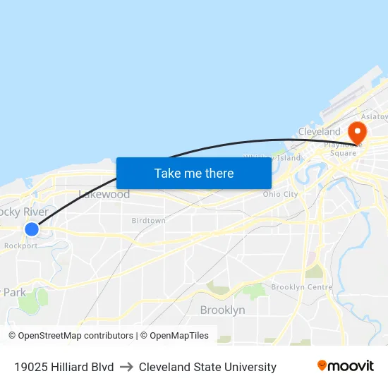 19025 Hilliard Blvd to Cleveland State University map