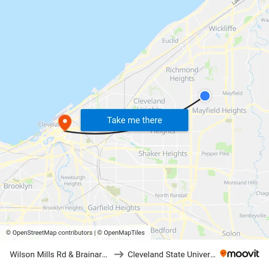 Wilson Mills Rd & Brainard Rd to Cleveland State University map