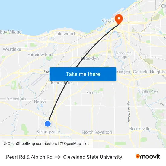 Pearl Rd & Albion Rd to Cleveland State University map