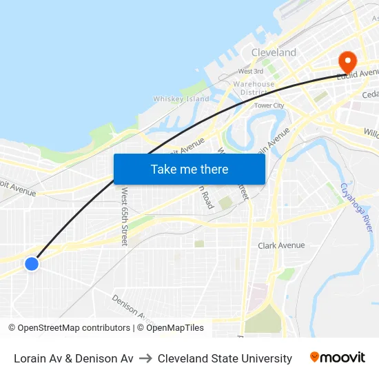 Lorain Av & Denison Av to Cleveland State University map