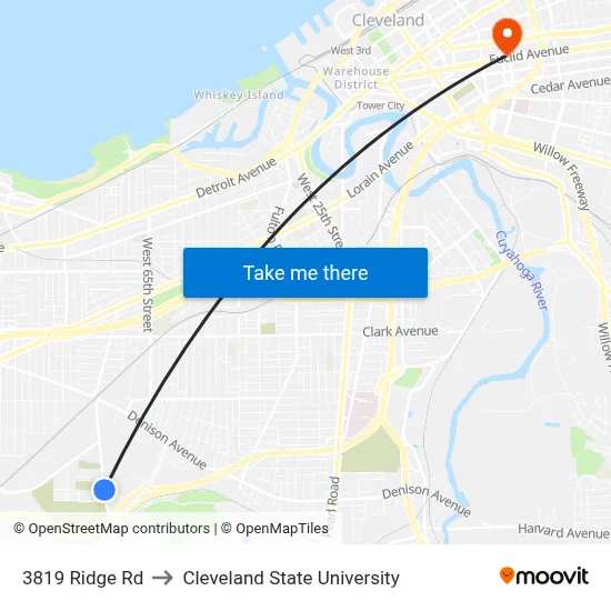 3819 Ridge Rd to Cleveland State University map