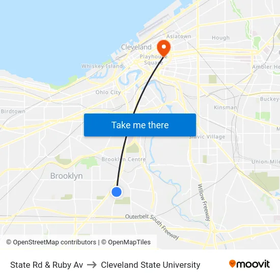 State Rd & Ruby Av to Cleveland State University map