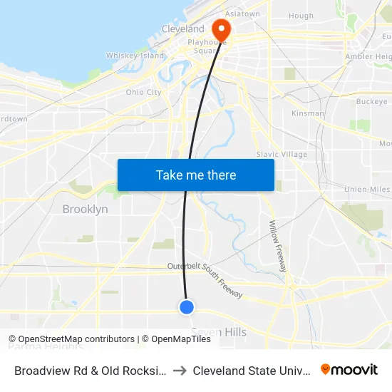 Broadview Rd & Old Rockside Rd to Cleveland State University map