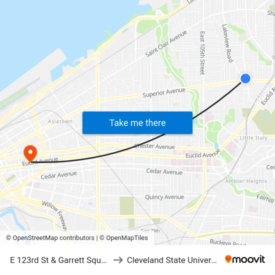 E 123rd St & Garrett Square to Cleveland State University map