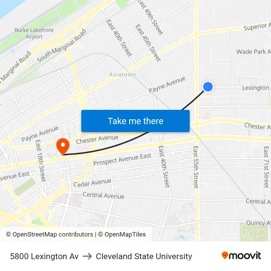 5800 Lexington Av to Cleveland State University map