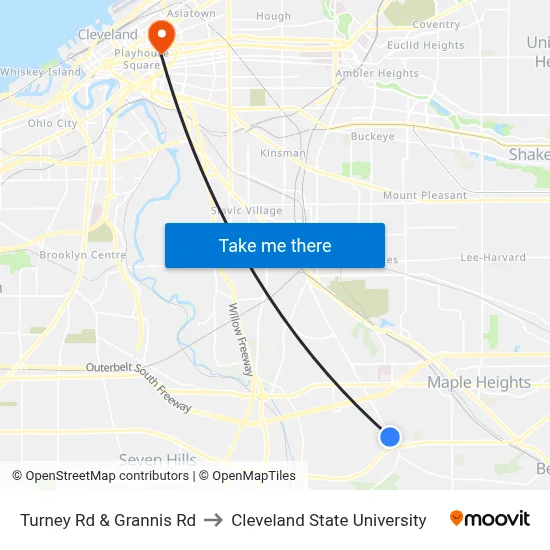 Turney Rd & Grannis Rd to Cleveland State University map