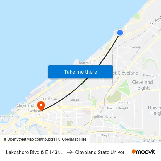 Lakeshore Blvd & E 143rd St to Cleveland State University map