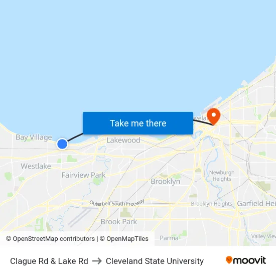 Clague Rd & Lake Rd to Cleveland State University map