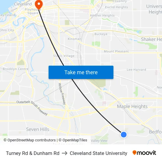 Turney Rd & Dunham Rd to Cleveland State University map