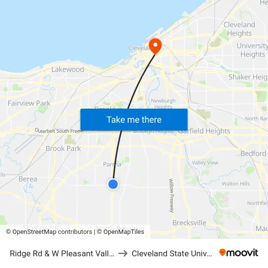 Ridge Rd & W Pleasant Valley Rd to Cleveland State University map