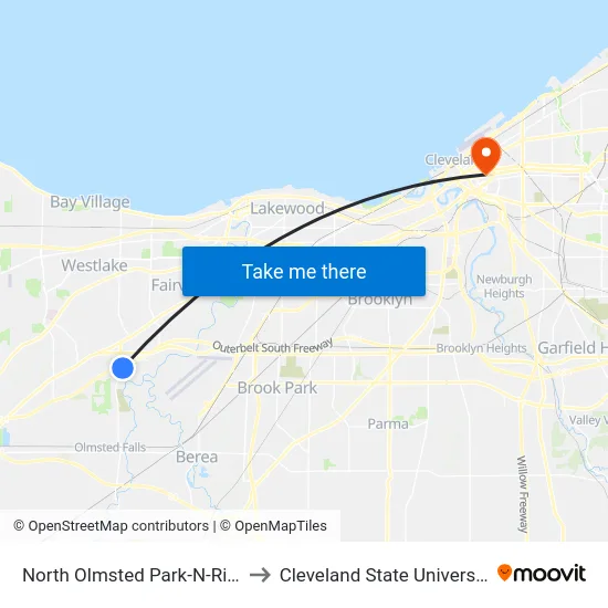 North Olmsted Park-N-Ride to Cleveland State University map