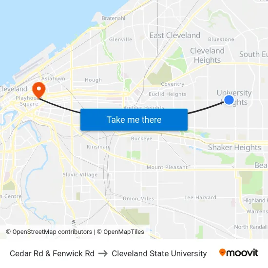 Cedar Rd & Fenwick Rd to Cleveland State University map