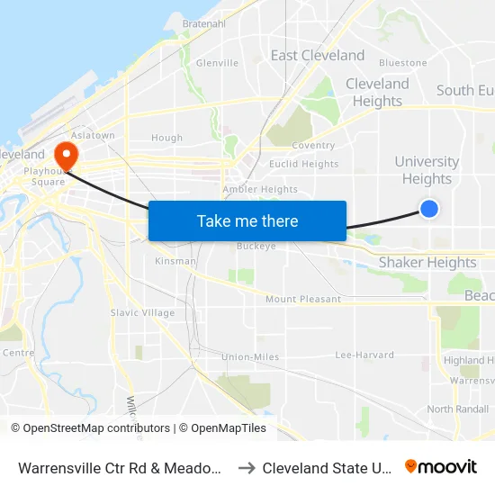 Warrensville Ctr Rd & Meadowbrook Blvd to Cleveland State University map