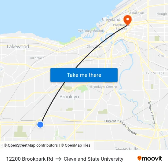 12200 Brookpark Rd to Cleveland State University map