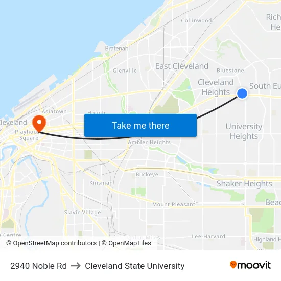 2940 Noble Rd to Cleveland State University map