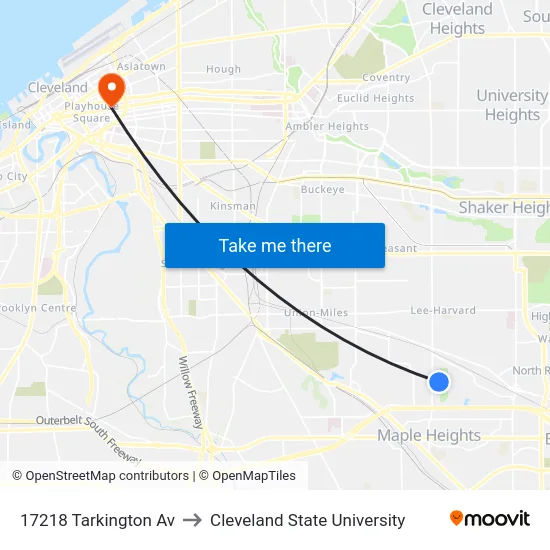 17218 Tarkington Av to Cleveland State University map