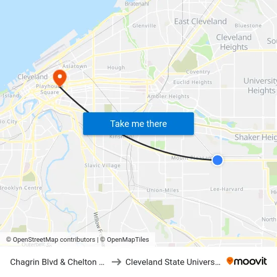 Chagrin Blvd & Chelton Rd to Cleveland State University map