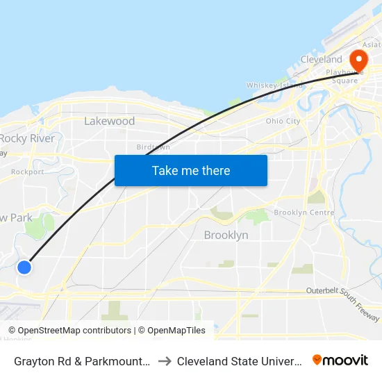 Grayton Rd & Parkmount Av to Cleveland State University map
