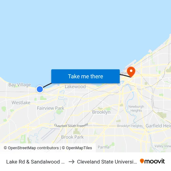 Lake Rd & Sandalwood Dr to Cleveland State University map
