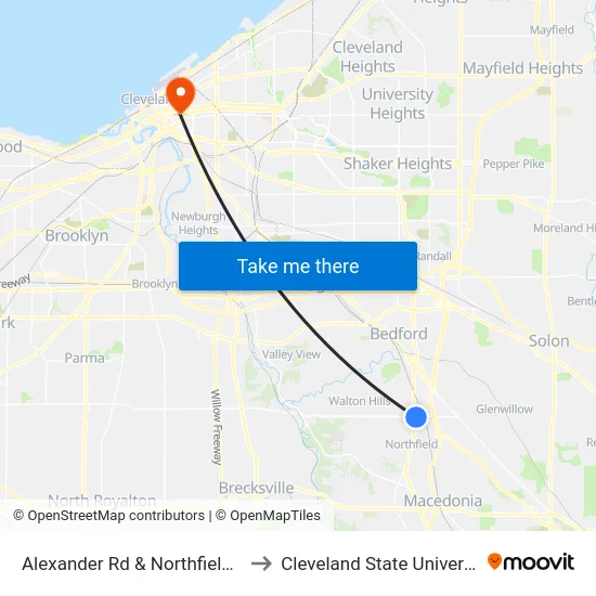 Alexander Rd & Northfield Rd to Cleveland State University map
