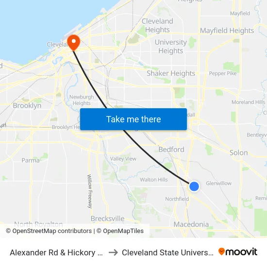 Alexander Rd & Hickory Rd to Cleveland State University map
