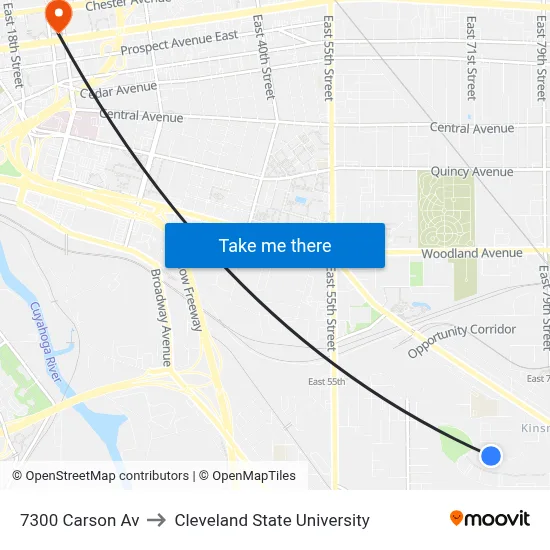7300 Carson Av to Cleveland State University map