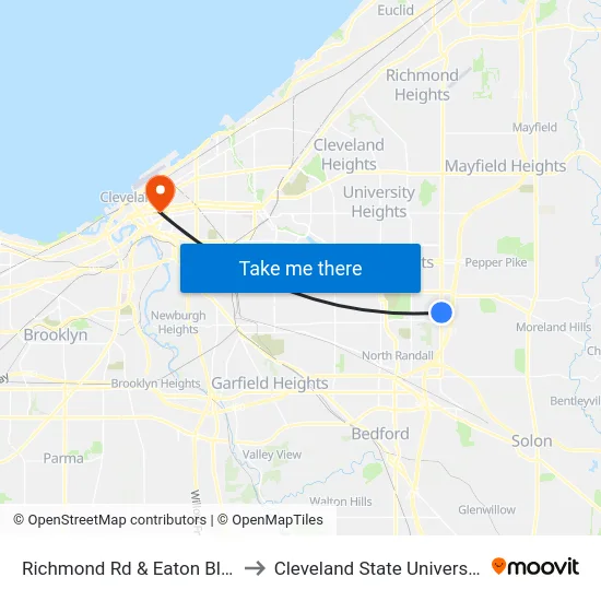 Richmond Rd & Eaton Blvd to Cleveland State University map