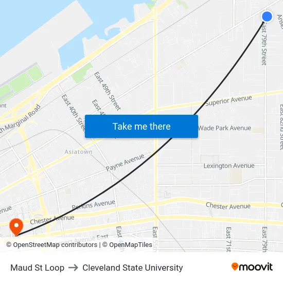 Maud St Loop to Cleveland State University map