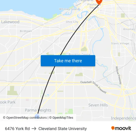 6476 York Rd to Cleveland State University map