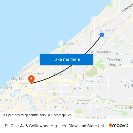 St. Clair Av & Collinwood High School to Cleveland State University map
