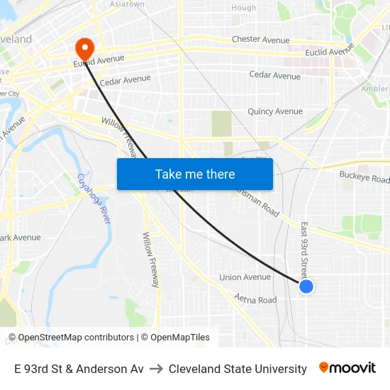 E 93rd St & Anderson Av to Cleveland State University map