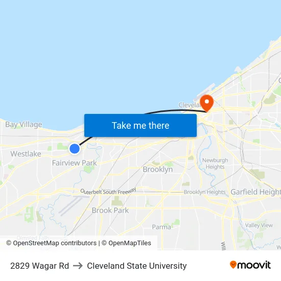2829 Wagar Rd to Cleveland State University map