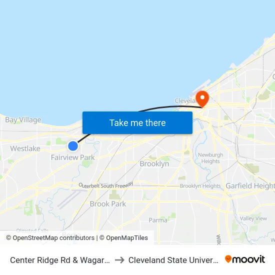 Center Ridge Rd & Wagar Rd to Cleveland State University map