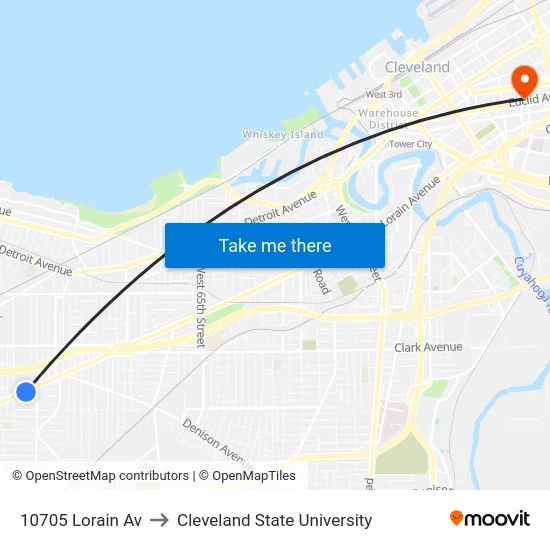 10705 Lorain Av to Cleveland State University map