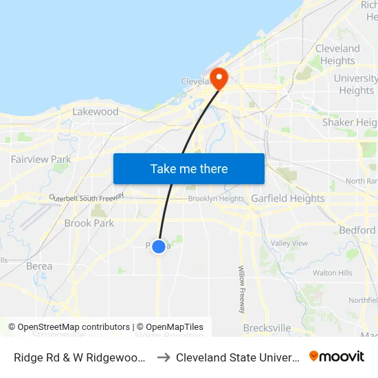 Ridge Rd & W Ridgewood Dr to Cleveland State University map