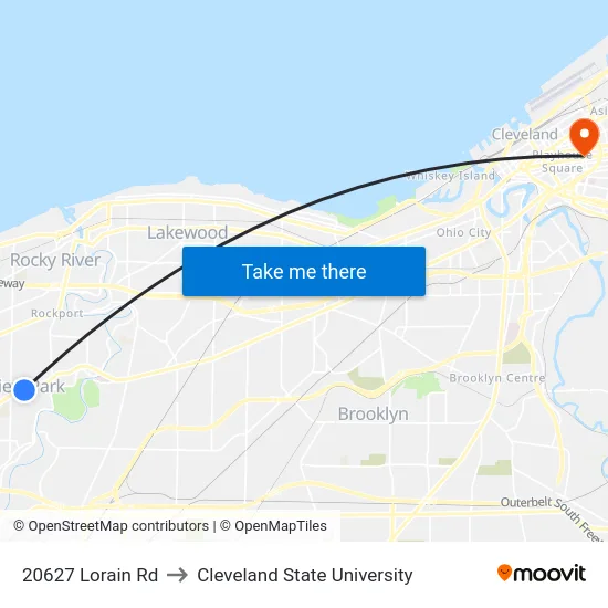 20627 Lorain Rd to Cleveland State University map