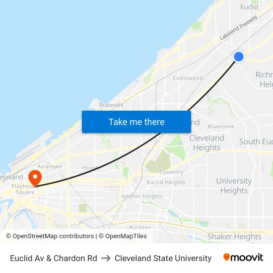 Euclid Av & Chardon Rd to Cleveland State University map
