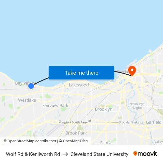 Wolf Rd & Kenilworth Rd to Cleveland State University map