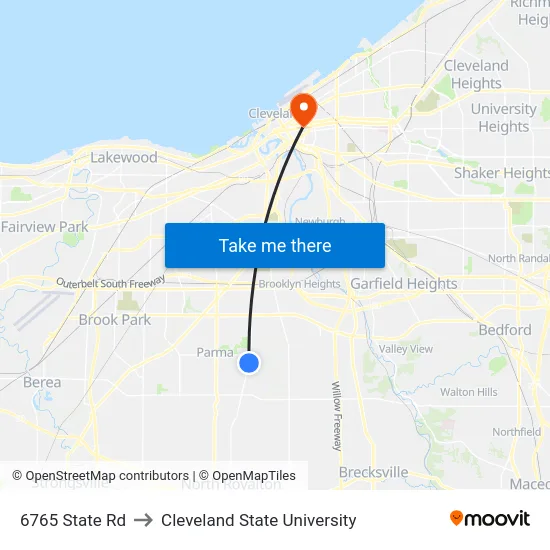 6765 State Rd to Cleveland State University map