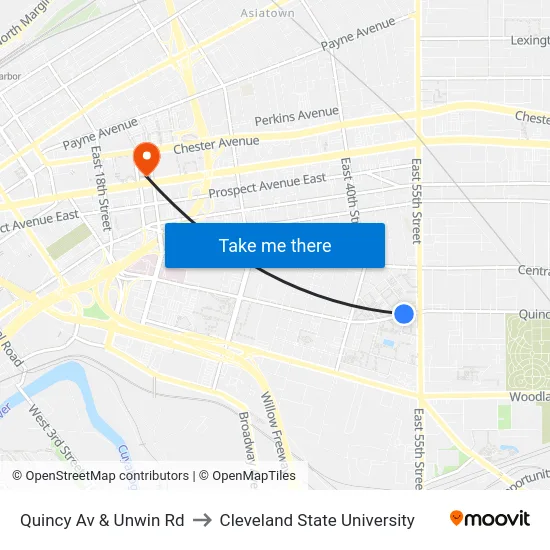 Quincy Av & Unwin Rd to Cleveland State University map