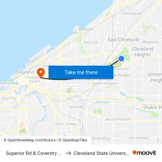 Superior Rd & Coventry Rd to Cleveland State University map