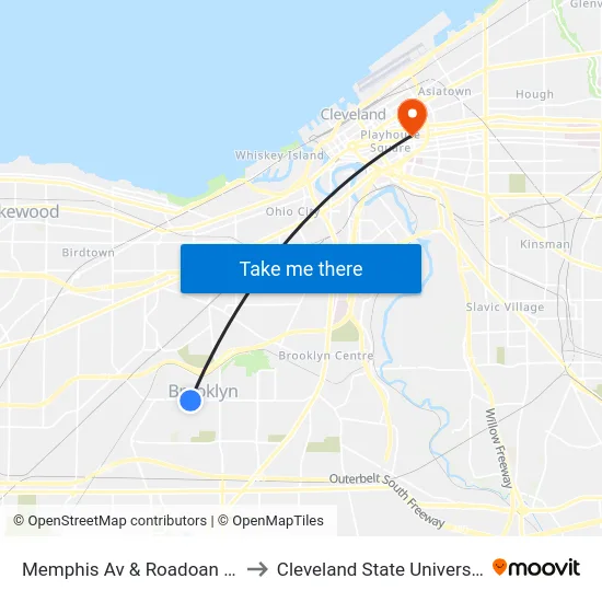 Memphis Av & Roadoan Rd to Cleveland State University map
